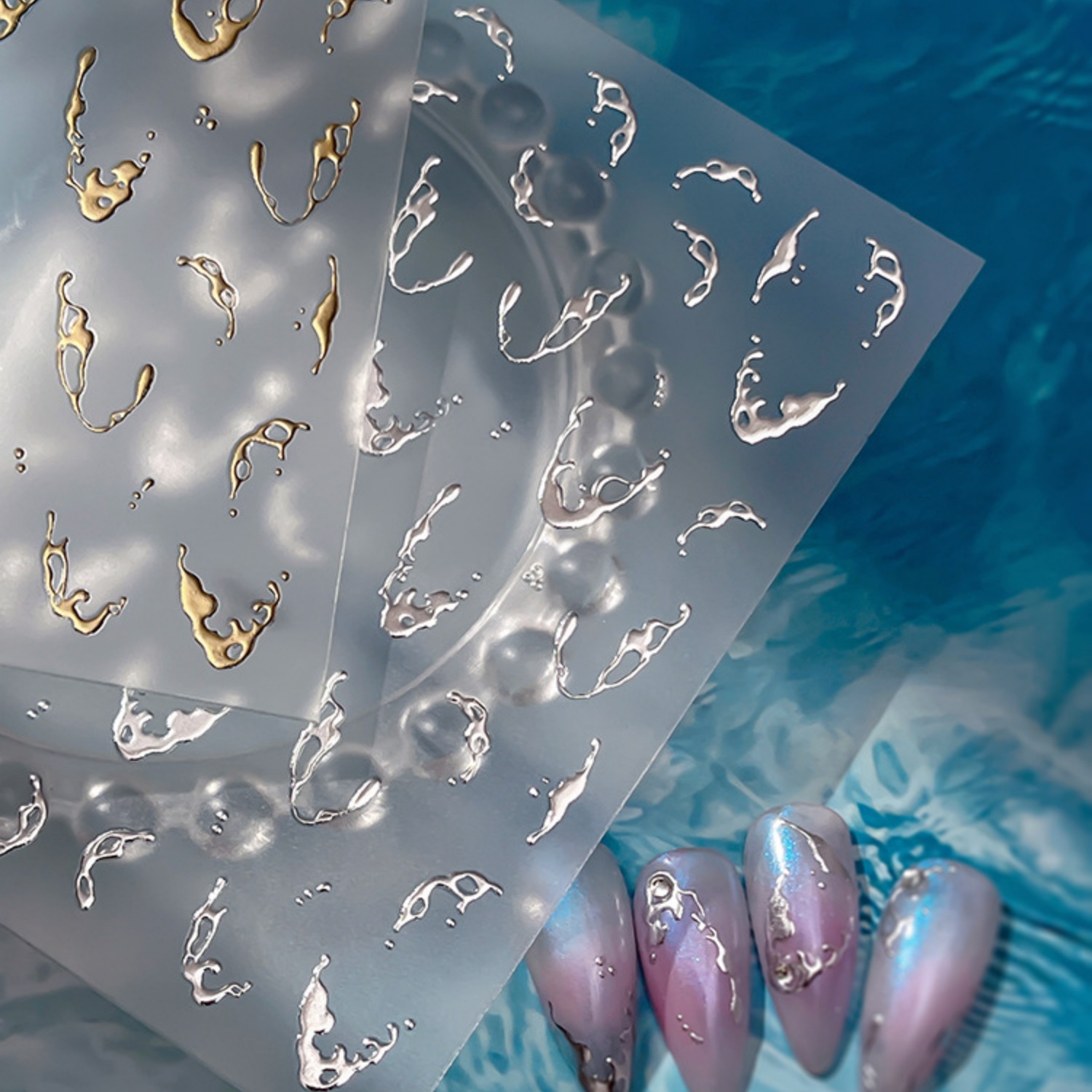 Gold Foil Water Splash 5D Nail - Gold Foil Flakes 评论和价格